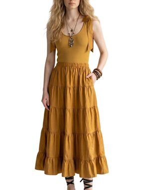 Ulla Johnson Hope Dress Caramel Brown Cotton Tiered Ruffle Midi